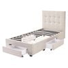 Levede Single Fabric Bed Frame Tufted 4 Drawers Storage Beige Wood Base