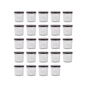 Argon Tableware 90ml Glass Jam Jars With Airtight Black Lids - Set Of 24 Empty Screw Top Kitchen Storage Preserving Jar