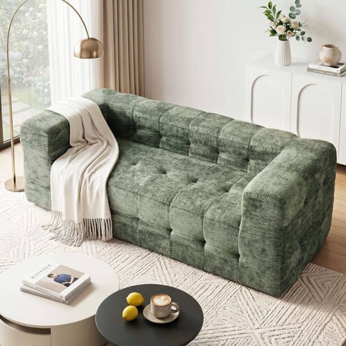 Homfurn 2-seater Boneless Sofa – Chenille Fabric, High-density Foam, No Assembly, 360kg Capacity, Green