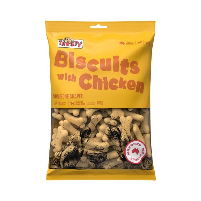 Trusty 1kg Small Baked Biscuits With Chicken Adult Dog Treats