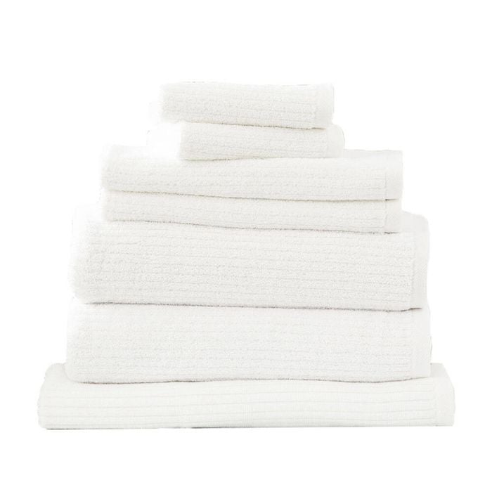 7pc Renee Taylor Towel Set Cobblestone 650 Gsm Cotton Ribbed White