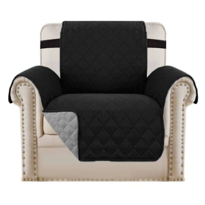 Smarcute 1 Seater Quilted Reversible Sofa Cover with Straps Black