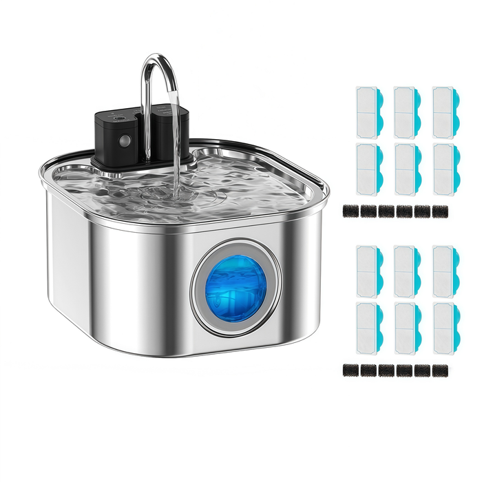 3.2L Wireless Sensor Automatic Electric Pet Water Fountain Dog Cat Stainless Steel Dispenser 13 Filters