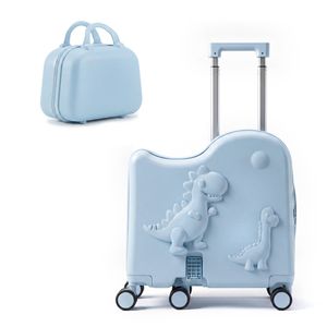 Ufurniture Ride-on Luggage with Portable Bag Kids Luggage with USB & Type-C Port Foldable Footrest and Spinner Wheels Blue