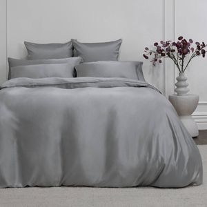 Bedding Co. Quilt Cover Set 100% Mulberry Silk 22 Momme Silver Grey King