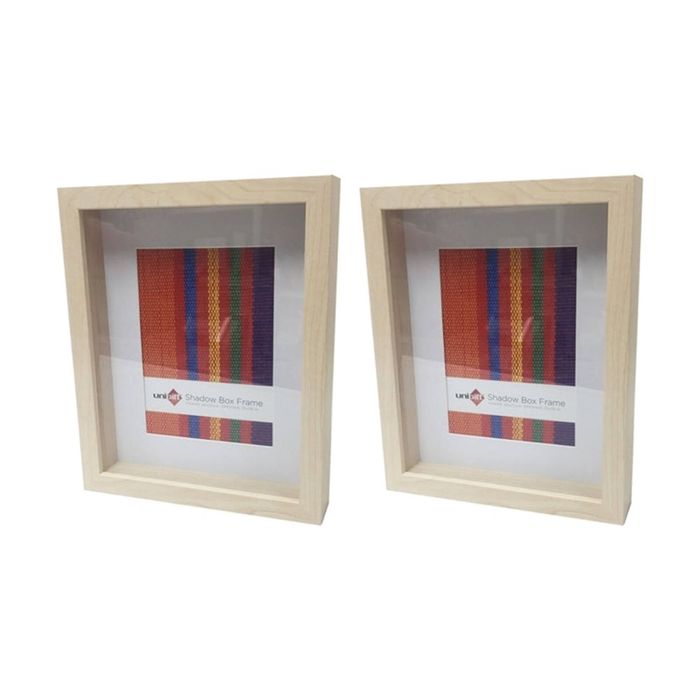 2x Unigift Shadow Box Photo and Artwork Wooden Frame 5x7"/13x18cm - Natural