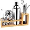 Vikus 17 Pieces Stainless Steel Cocktail Shaker Kit With Bamboo Stand (includes Recipe Book)