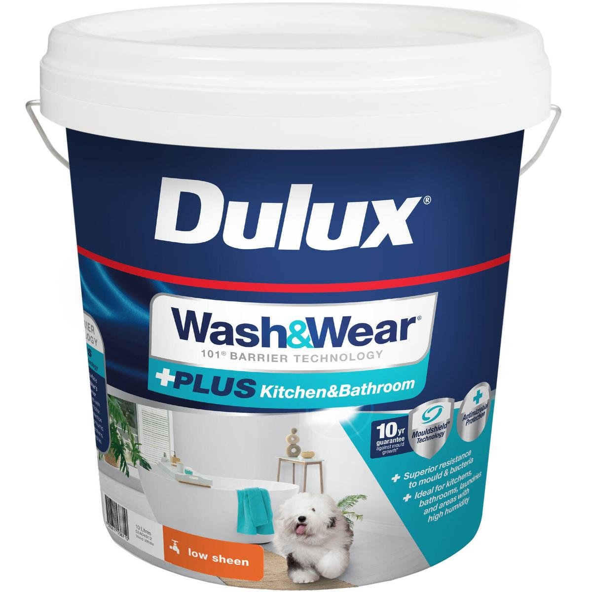 Dulux 10L Interior Paint Wash&Wear +PLUS Kitchen & Bathroom Low Sheen ...