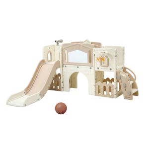 Keezi Kids Indoor Slide Playset With Climbing Ladder And Basketball Hoop