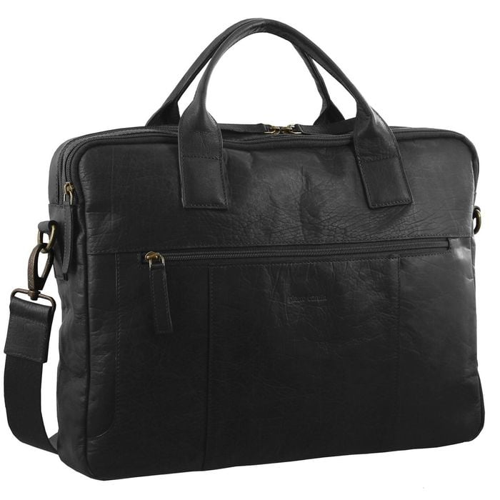 Pierre Cardin Rustic Leather 15" Laptop Computer Work Messenger  Travel Business Black