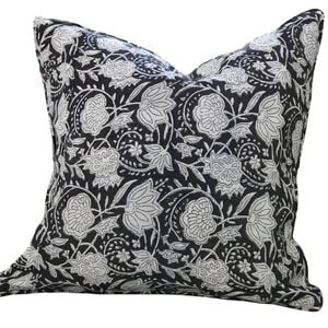 1x Kolka Black Floral Lounge Decorative Cushion Soft Cotton Cover Black