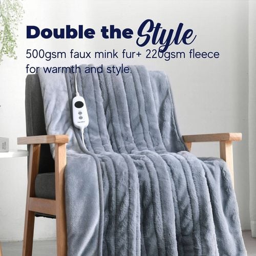 Dreamaker Faux Mink Heated Throw Blue Grey 160x120cm Bunnings Australia