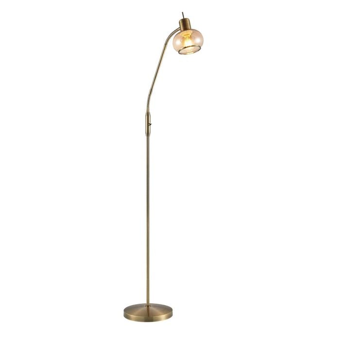 Telbix Marbell Contemporary Standing Floor Lamp Light Metal Glass Antique Brass Amber Gloss