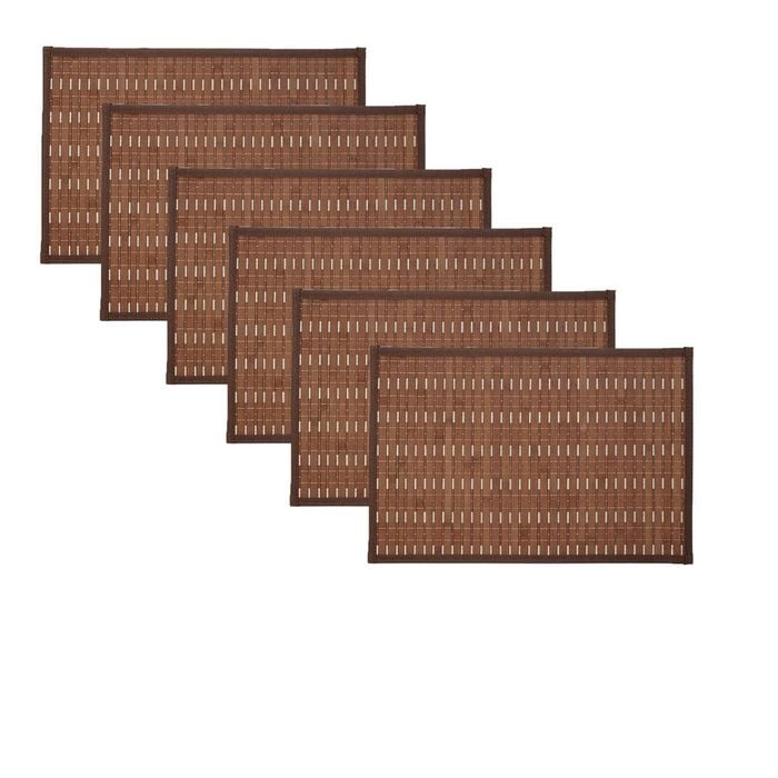 Set of 6 Streak Bamboo Table Placemats 30 x 45cm Brown Silver