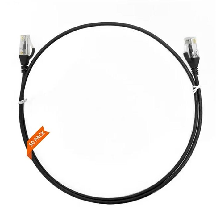 4Cabling 2m Black CAT6 Ultra Thin LSZH Ethernet Network Cable - 50 Pack
