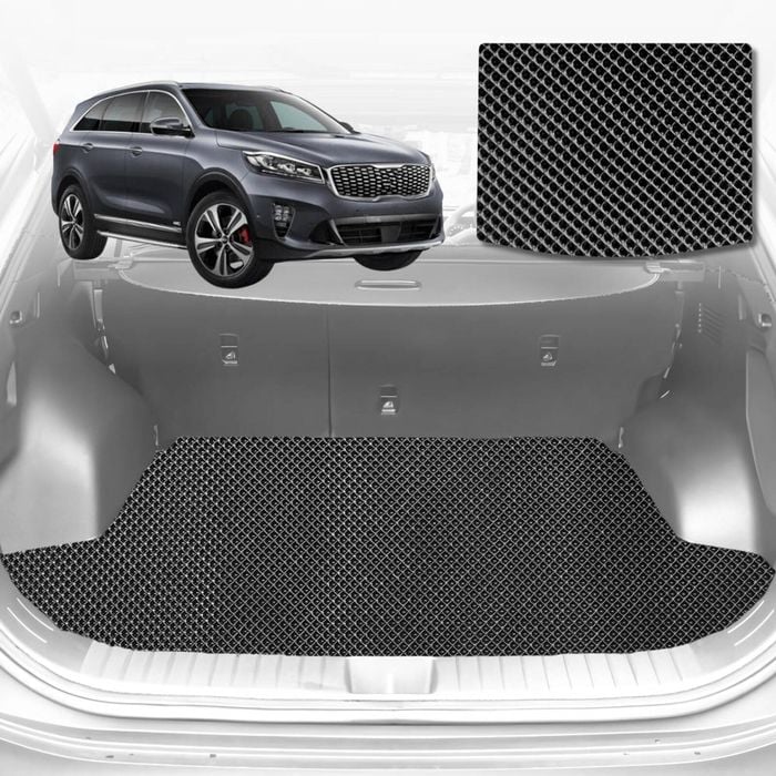 6D Diamond Car Boot Mat for Kia Sorento (UM)2015-2020-(3rd Row folded/5 seater)-Cargo Mat-Black-Outback GT