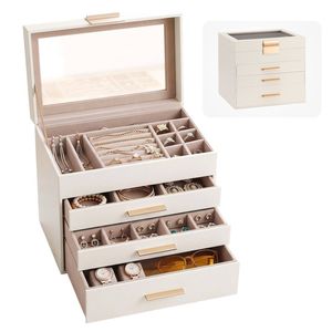 Embellir Jewellery Box Organiser 4 Tier Display Case Storage Container with Drawers Glass Top