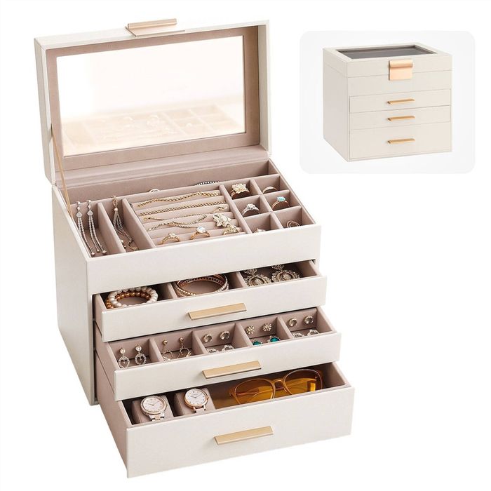 Embellir Jewellery Box Organiser 4 Tier Display Case Storage Container with Drawers Glass Top