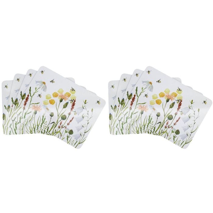2x 4pc Urban Bee Meadow Cork Wooden Table Placemats 28x38cm White/Yellow