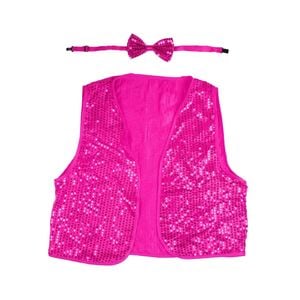 Kids Sequin Vest Bow Tie Set Costume 80s Party Dress Up Waistcoat - Hot Pink - Hot Pink | HotPink | Boys