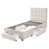 Levede Single Fabric Bed Frame Tufted 4 Drawers Storage Wooden Base Beige