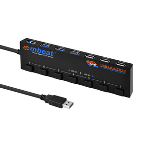 Mbeat 7 Port Usb 3.0 & Usb 2.0 Powered Hub Manager - Black