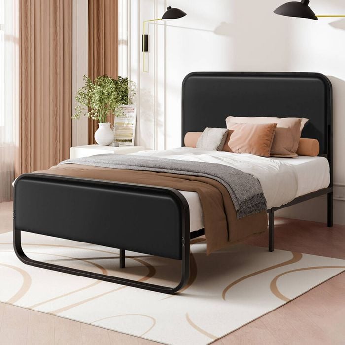 ALFORDSON Bed Frame Single Black Leather