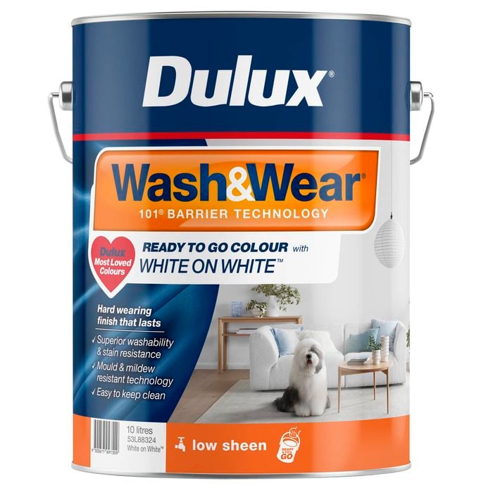 Dulux 10L White On White Low Sheen Wash&Wear Interior Paint
