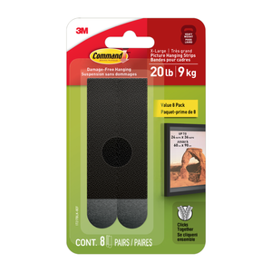 Command 9kg Extra Large Black Picture Hanging Strips - 8 Pack