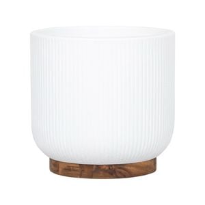 245 x 250mm White Large Round Linear Wooden Base Ceramic Pot