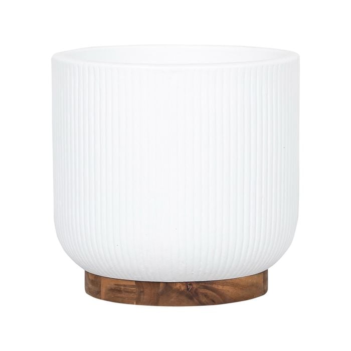245 x 250mm White Large Round Linear Wooden Base Ceramic Pot