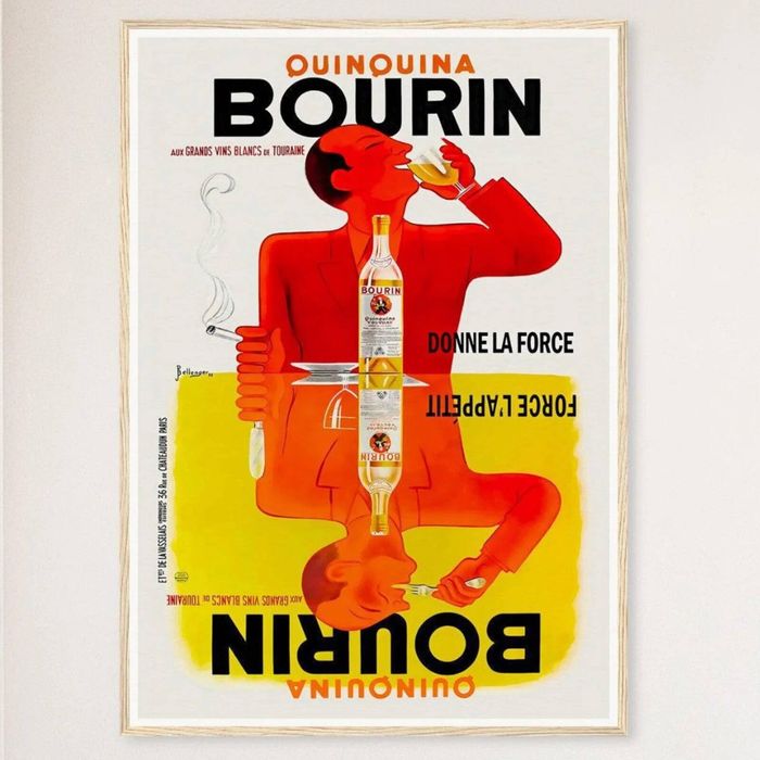 Galrie Quinquina Bourin Vintage Advertising Art Print for Collectors, Wood Frame, A2 42 x 60cm (16 x 24inch)