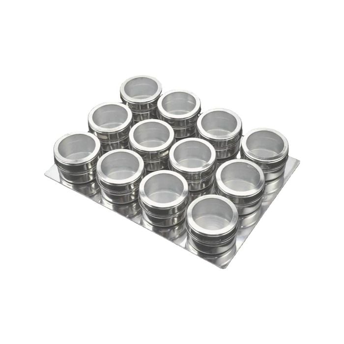 Kitchee Magnetic Spice Jar Tins And Steel Plate Set of 12