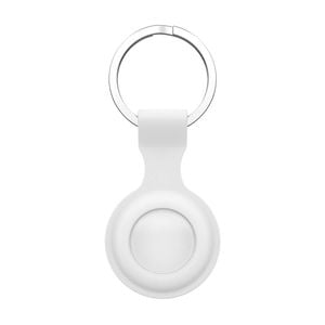 MEZON White Silicone Protective Case Holder for Apple AirTag with Keychain Ring