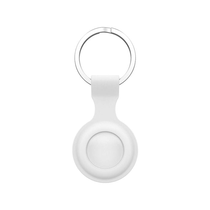 MEZON White Silicone Protective Case Holder for Apple AirTag with Keychain Ring