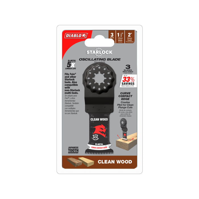 Diablo 32mm Starlock Bi-Metal Multi-Tool Blades For Clean Wood - 3 Pack