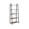 HOMFURN Open Ladder Bookshelf, 5 Tier Industrial Ladder Bookcases, Free standing Display Shelves with Metal Frame, Brown