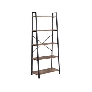 HOMFURN Open Ladder Bookshelf, 5 Tier Industrial Ladder Bookcases, Free standing Display Shelves with Metal Frame, Brown