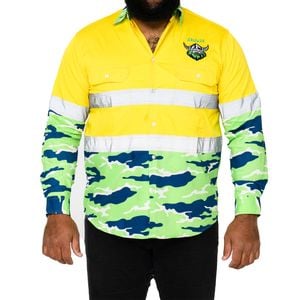 NRL Raiders 'Camo' Hi-Vis L/S Cotton Drill Shirt - Large