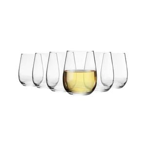 LAV 6 Piece Gaia Stemless White Wine Glasses Set - Modern Glass Goblets Tumblers - 360ml