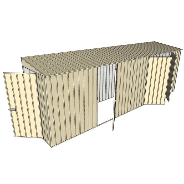 Build-A-Shed 1.2 x 6.0 x 2.0m Tunnel Shed Tunnel Hinged Door with 3 Hinged Side Doors - Cream