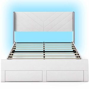Costway Queen Size Bed Frame Rgb Led Platform Bed Upholstered Headboard