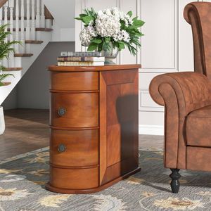 OAKORY 60cm Solid Wood Side Table with Two Drawers and Walnut Finish