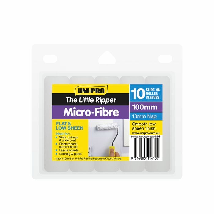 UNi-PRO 100mm Little Ripper Microfibre Mini Roller Covers 10 Pack 10mm Nap