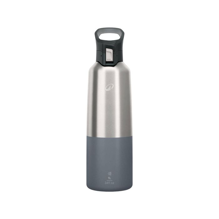 Decathlon - 1L Insulated Stainless Steel Flask 900 With Quick-Release Cap For Hiking - Grey - One Size