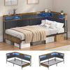Advwin Single Corner Bed Frame with  Drawers LED Light and Charging Station