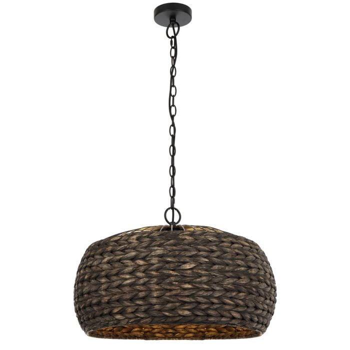 Telbix Antera Modern Pendant Hanging Lamp Light Metal Water Hyacinth Black Natural Matte