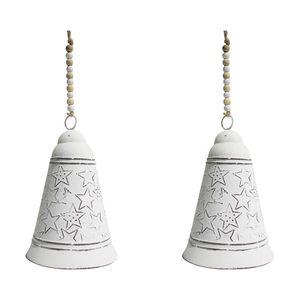 2x LVD Metal Bell Christmas Star Festive Decor Xmas Hanging Ornament Med White