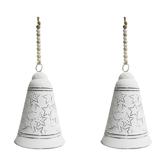2x LVD Metal Bell Christmas Star Festive Decor Xmas Hanging Ornament Med White
