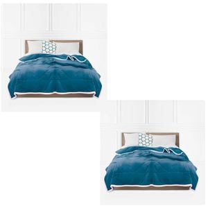 SOGA 2 Pack Lake Blue Thick Flannel Throw Blanket 200x220cm